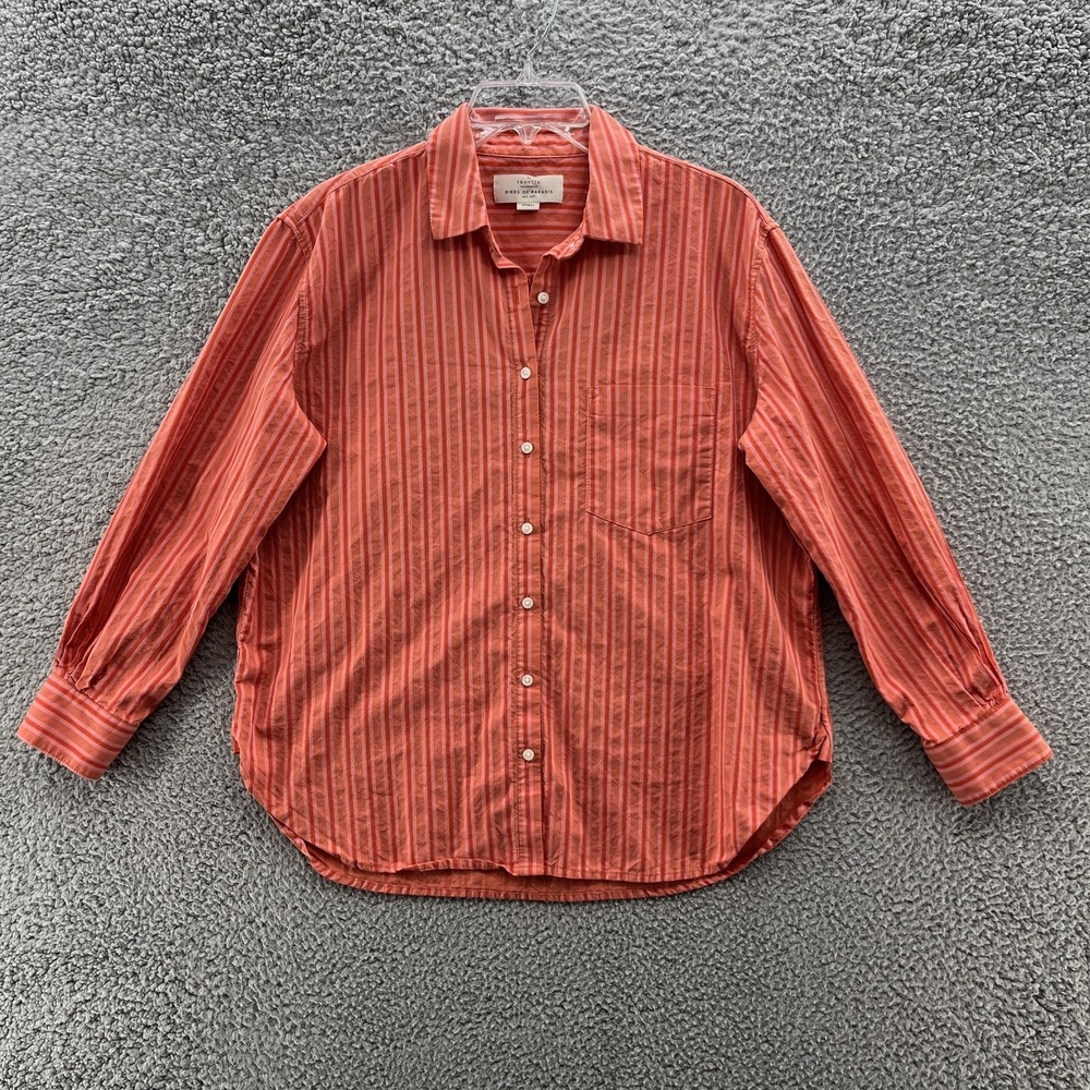 Trovata Birds of Paradis Shirt Womens Small Orange Striped Oversized Button Up